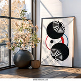 Abstract Geometric Wall Art, Modern Circle Art Print, Black Red Blue, Minimalist Art, Home Decor, Contemporary Art, Graphic Design - Tawshia