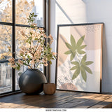 Botanical Wall Art Print, Minimalist Leaves Art, Neutral Tone Art, Modern Wall Decor, Foliage Art Print, Circle Abstract Art - Tawshia