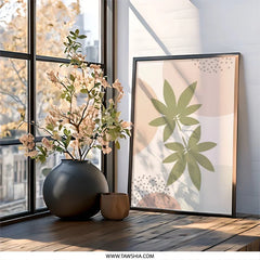 Botanical Wall Art Print, Minimalist Leaves Art, Neutral Tone Art, Modern Wall Decor, Foliage Art Print, Circle Abstract Art - Tawshia