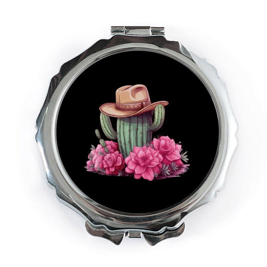 Cowboy Cactus Pocket Mirror, Western Pocket Mirror, Floral Pocket Mirror, Unique Pocket Mirror, Gift for Her, Everyday Carry Mirror - Tawshia