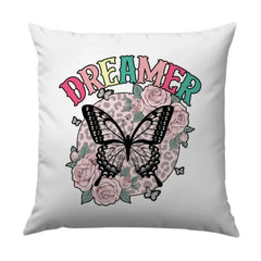 Dreamer Butterfly Pillow, Leopard Print, Floral Accent Pillow, Motivational Throw Pillow, Unique Home Decor, Decorative Butterfly Pillow - Tawshia