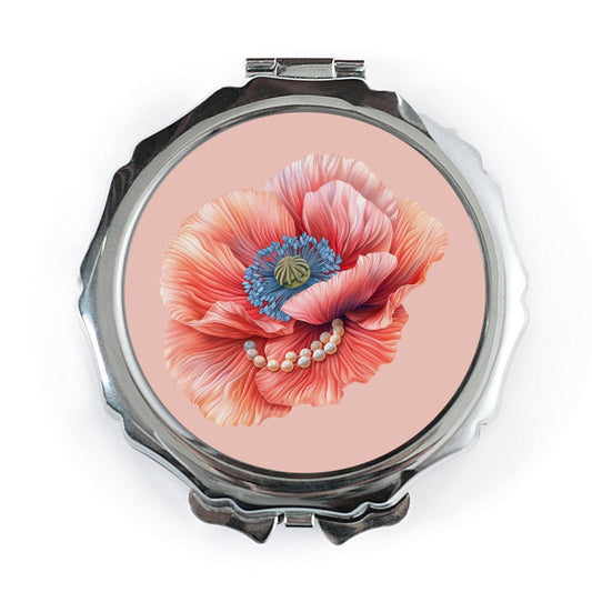 Floral Pocket Mirror, Poppy Flower Mirror, Elegant Purse Mirror, Botanical Compact Mirror, Makeup Mirror, Gift for Her, Travel Mirror - Tawshia