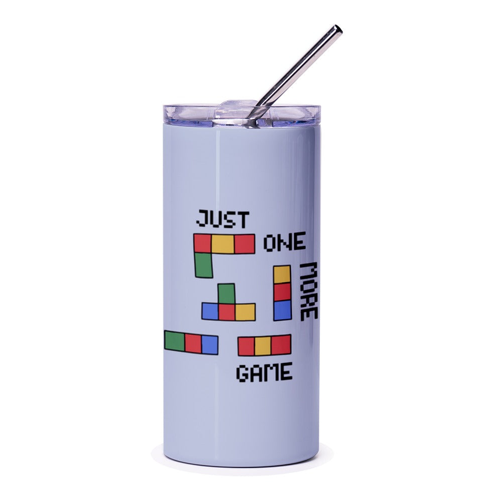 Just One More Game Tumbler, Retro Video Game Lover Gift, Gaming Addiction Tumbler, 80s Nostalgia, Tetris Inspired Design Tumbler - Tawshia