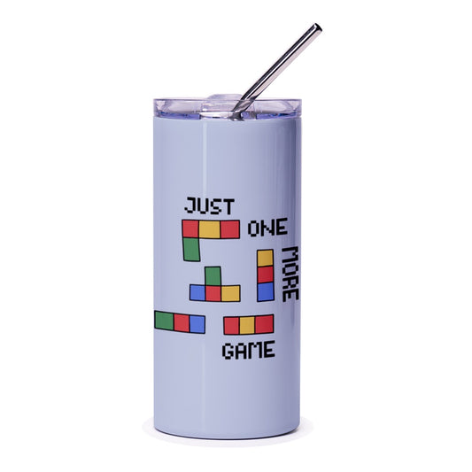 Just One More Game Tumbler, Retro Video Game Lover Gift, Gaming Addiction Tumbler, 80s Nostalgia, Tetris Inspired Design Tumbler - Tawshia