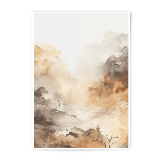 Abstract Landscape Photographic Print, Brown and Beige Art, Neutral Wall Decor, Watercolor Painting Style, Home Decor Art, Modern Art Print - Tawshia