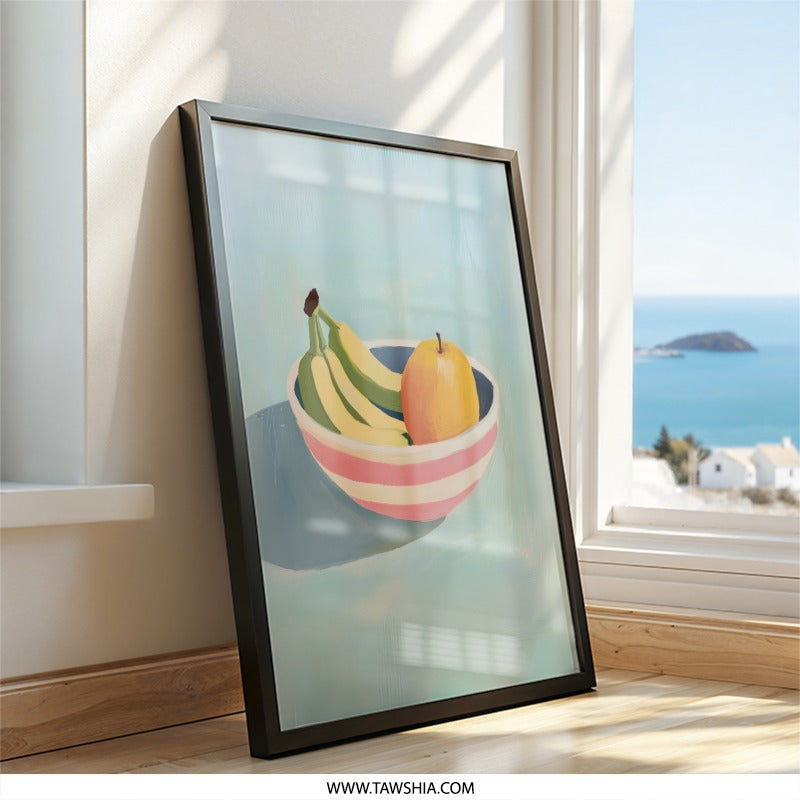 Fruit Bowl Wall Art, Still Life Painting Print, Kitchen Decor, Modern Art Print, Banana and Apple Art, Foodie Gift, Framed Art - Tawshia