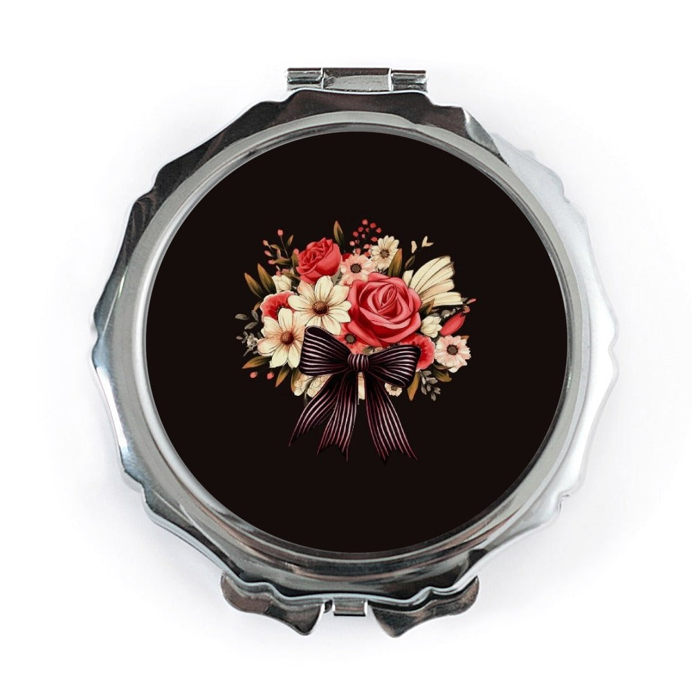 Floral Pocket Mirror, Roses Bouquet Mirror, Elegant Compact Mirror, Flower Power Mirror, Bridesmaid Gift, Unique Handbag Mirror - Tawshia