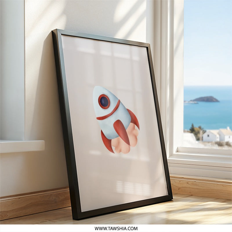 Rocket Wall Art, Space Wall Decor, Kids Room Art, Nursery Wall Art, Space Theme Art, Rocket Illustration, Boys Room Decor, Framed Art - Tawshia