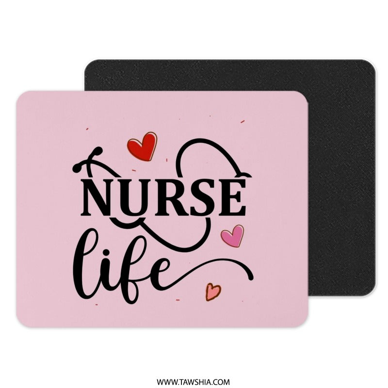 Nurse Life Mouse Pad, Hearts and Stethoscope Design, Nurse Appreciation Gift, Cute Desk Accessory, Nurse Graduation Present - Tawshia