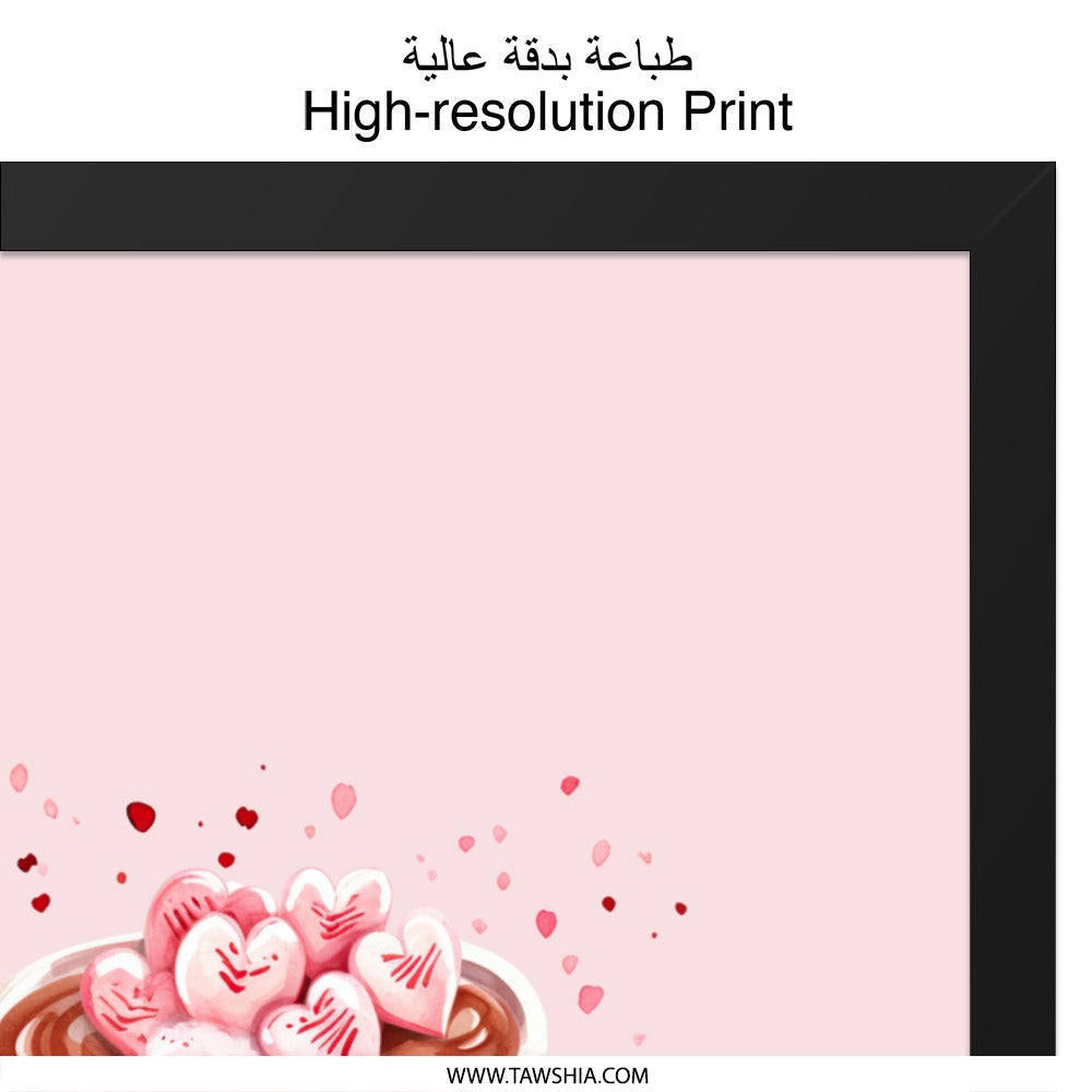 Valentine Wall Art, Hot Chocolate Print, Heart Marshmallow Mug, Cute Home Decor, Sweet Treat Illustration, Coffee Lover Gift, Kitchen Art - Tawshia