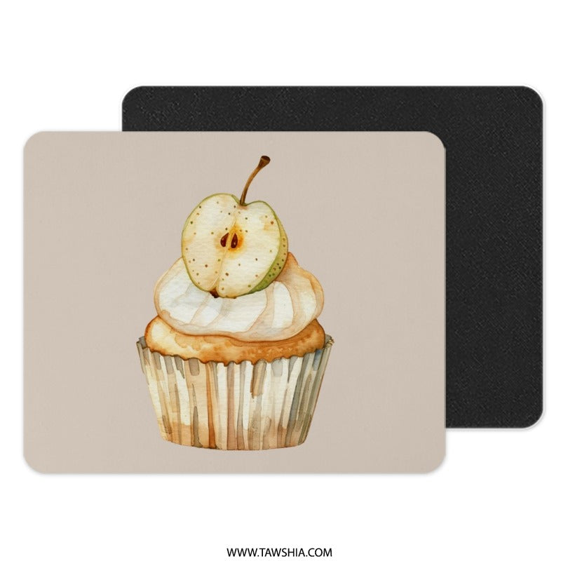 Cupcake with Apple Mouse Pad, Watercolor Art Mousepad, Cute Food Desk Decor, Home Office Gift, Gamer Mousepad, Apple Cupcake Art - Tawshia