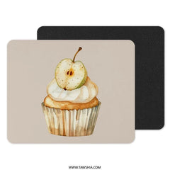 Cupcake with Apple Mouse Pad, Watercolor Art Mousepad, Cute Food Desk Decor, Home Office Gift, Gamer Mousepad, Apple Cupcake Art - Tawshia