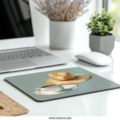 Coffee Cup Mouse Pad, Straw Hat Design, Office Decor, Summer Vibes, Stylish Desk Accessory, Gift Idea, Computer Accessory - Tawshia