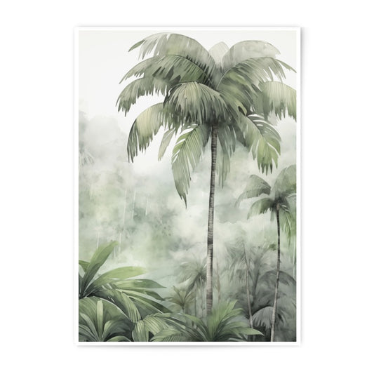 Tropical Palm Tree Photographic Print, Watercolor Jungle Art, Green Botanical Wall Decor, Exotic Island Scenery Print, Home Decor Art - Tawshia