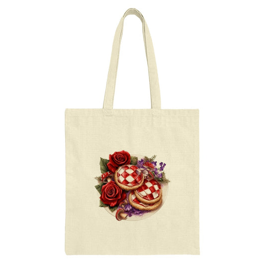 Cottagecore Cookie Tote Bag, Mushroom Tote, Rose Tote, Whimsical Bag, Nature Inspired Bag, Gift for Baker, Floral Tote Bag - Tawshia