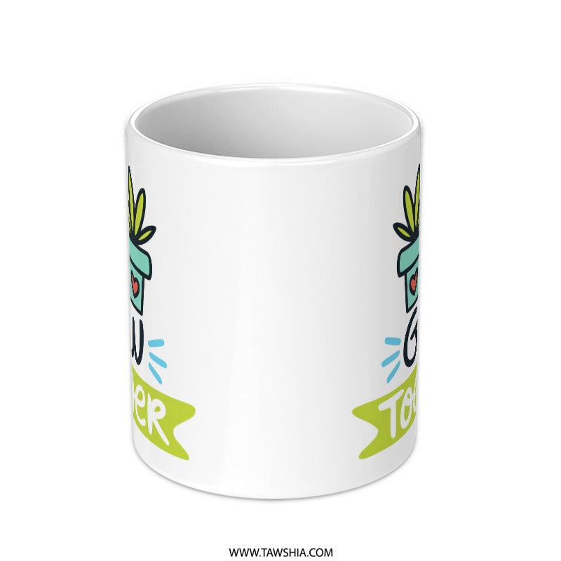 Let's Grow Together Mug, Plant Lover Gift, Gardening Coffee Cup, Inspirational Mug, Positive Vibes Mug, Cute Succulent Mug - Tawshia
