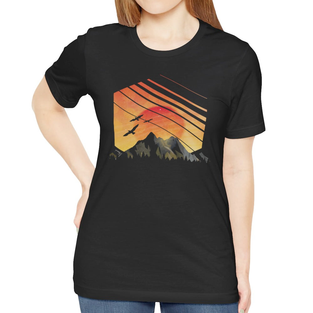 Sunset Mountain Scene with Birds Graphic Tee product