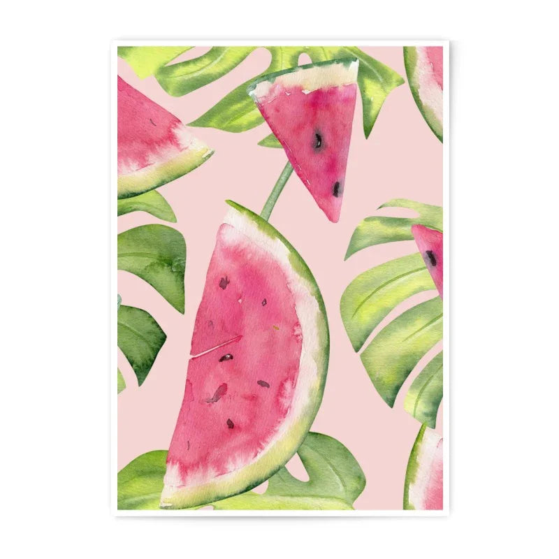Watermelon Photographic Print, Tropical Art, Summer Fruit Print, Kitchen Decor, Pink and Green Wall Art, Watercolor Painting - Tawshia