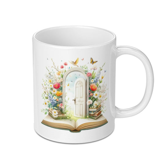 Floral Door Mug, Book Lover Gift, Spring Mug, Reading Mug, Botanical Mug, Cottagecore Mug, Fantasy Mug, Unique Mug, Flower Mug - Tawshia