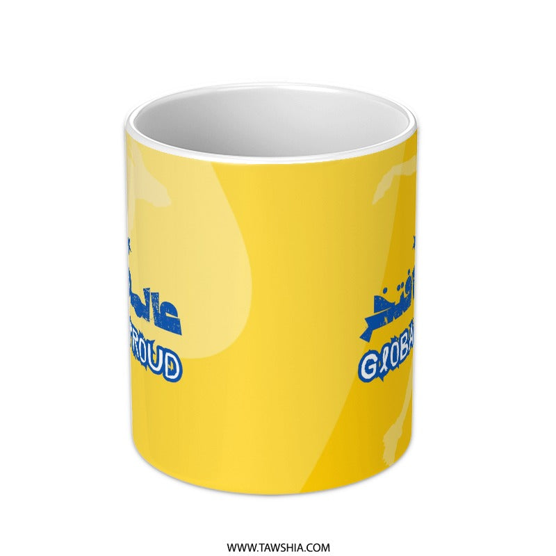 Global and Proud Mug, Arabic Script Mug, World Traveler Mug, International Pride Mug, Personalized Mug, Gift for Traveler - Tawshia