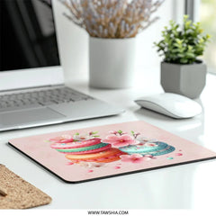 Macaron Mousepad, Floral Mouse Pad, Dessert Mousepad, Cherry Blossom, Cute Office Decor, Foodie Gift, Kawaii Desk Mat, Pink Mouse Mat - Tawshia