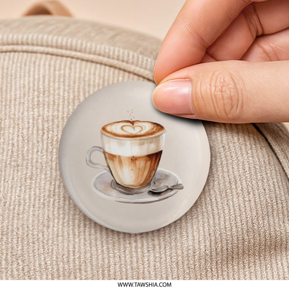 Latte Art Pinback Button, Coffee Lover Gift, Watercolor Coffee Button, Cappuccino Badge, Cafe Aesthetic, Cute Button, Drink Lover Accessory - Tawshia