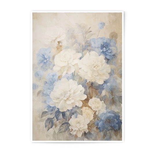 Floral Photographic Print, White Peonies, Blue Accents, Botanical Wall Art, Home Decor, Elegant Flower Print, Fine Art Photography - Tawshia