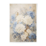 Floral Photographic Print, White Peonies, Blue Accents, Botanical Wall Art, Home Decor, Elegant Flower Print, Fine Art Photography - Tawshia