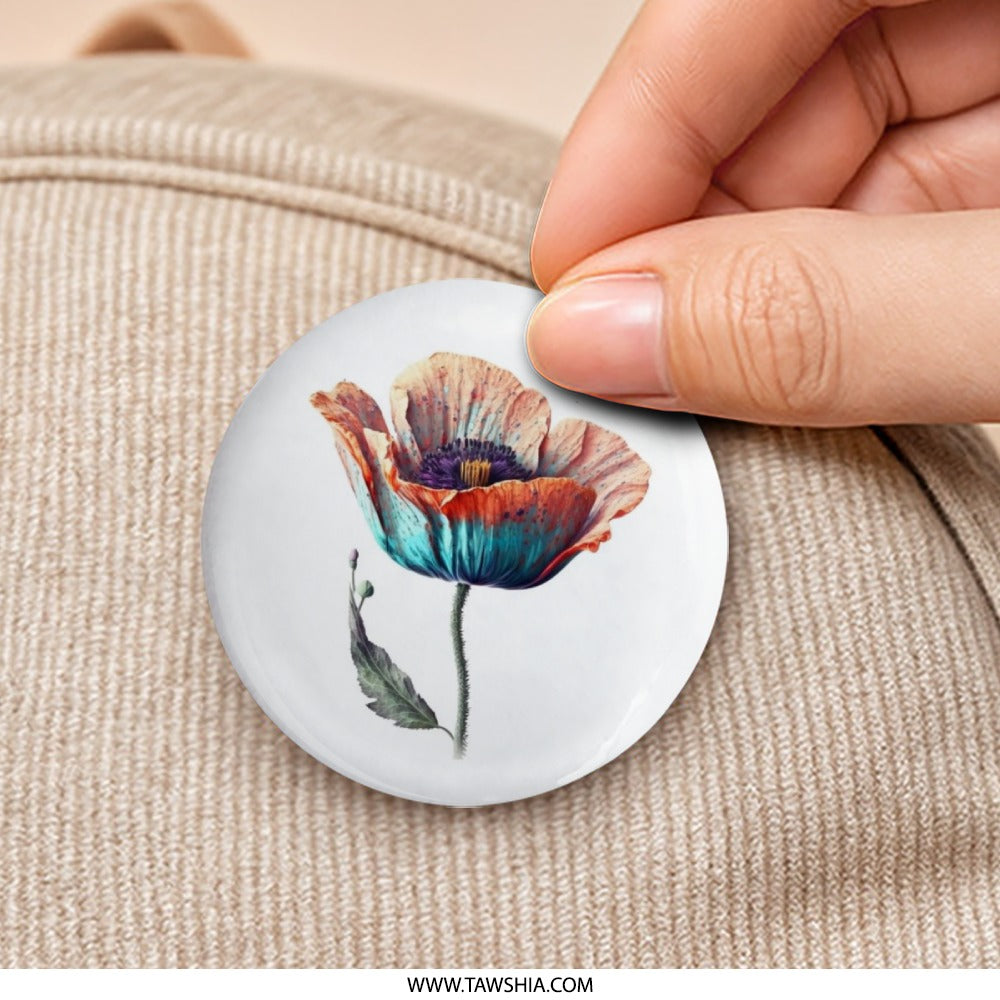 Colorful Poppy Pinback Button, Floral Badge, Artistic Flower, Botanical Jewelry, Trendy Accessory, Gift Idea, Vibrant Art Pin, Plant Lover - Tawshia