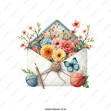 Floral Envelope Tote Bag, Watercolor Flowers, Butterfly Art, Yarn and Pencil Design, Unique Gift Idea, Everyday Tote Bag, Shopping Bag - Tawshia