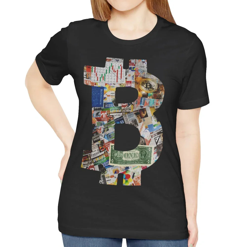 Vibrant Bitcoin Symbol Design on Black Shirt product