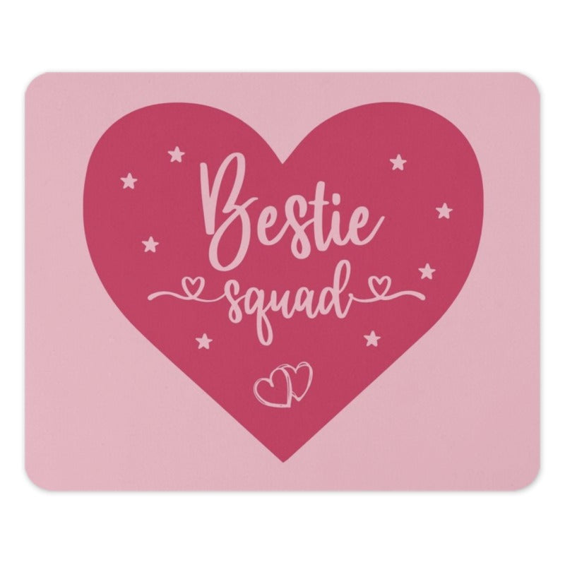 Bestie Squad Mouse Pad, Friendship Gift, Cute Office Decor, Pink Heart Mousepad, Gift For Best Friend, Galentine's Day Gift - Tawshia