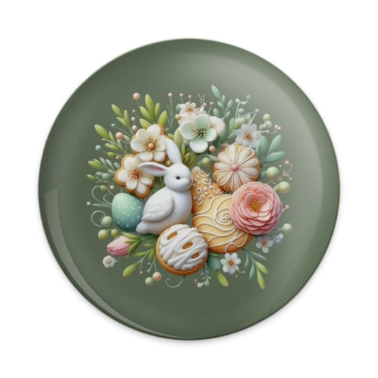 Easter Bunny Pinback Button, Spring Flowers Button, Easter Egg Cookies Button, Pastel Colors Gift, Cute Rabbit Badge, Floral Holiday Pin - Tawshia