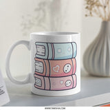 Cute Books Mug, Stacked Books Mug, Reader Gift Mug, Book Lover Mug, Kawaii Books Mug, Pastel Book Mug, Coffee Mug for Bookworms - Tawshia
