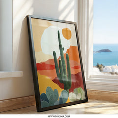 Desert Cactus Wall Art, Southwestern Wall Decor, Saguaro Cactus Print, Abstract Desert Art, Warm Toned Desert Landscape, Southwest Home - Tawshia