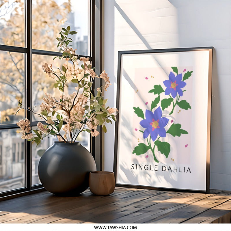 Dahlia Wall Art, Floral Print, Botanical Decor, Modern Flower Art, Purple Dahlia Print, Abstract Flower, Home Decor, Trendy Art, Flower Gift - Tawshia