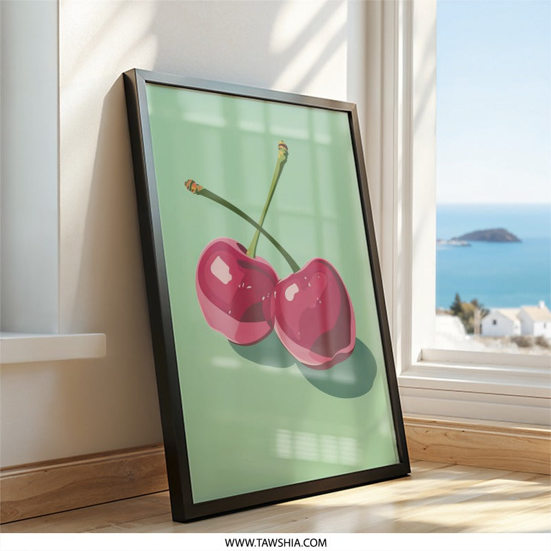 Cherry Wall Art Print, Minimalist Kitchen Decor, Fruit Illustration, Modern Art Print, Sweet Cherry Poster, Foodie Gift Idea - Tawshia