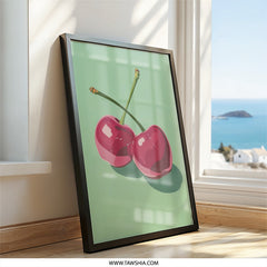 Cherry Wall Art Print, Minimalist Kitchen Decor, Fruit Illustration, Modern Art Print, Sweet Cherry Poster, Foodie Gift Idea - Tawshia