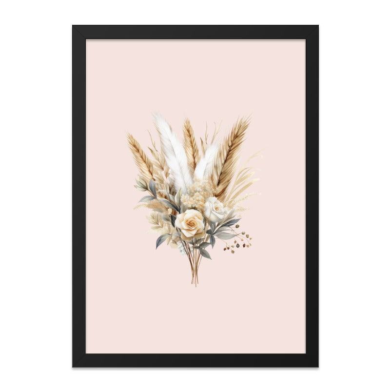 Boho Floral Wall Art, Pampas Grass Print, Beige Rose Bouquet, Rustic Decor, Botanical Illustration, Flower Arrangement, Elegant Wall Decor - Tawshia