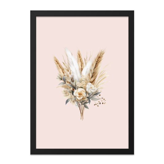 Boho Floral Wall Art, Pampas Grass Print, Beige Rose Bouquet, Rustic Decor, Botanical Illustration, Flower Arrangement, Elegant Wall Decor - Tawshia