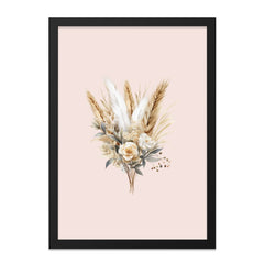 Boho Floral Wall Art, Pampas Grass Print, Beige Rose Bouquet, Rustic Decor, Botanical Illustration, Flower Arrangement, Elegant Wall Decor - Tawshia