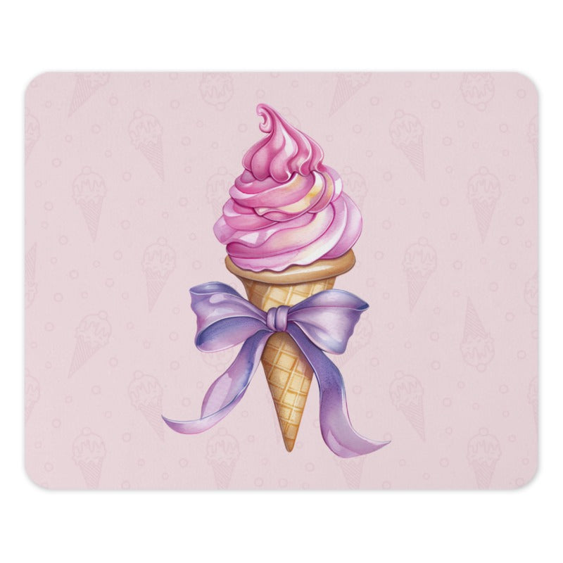 Ice Cream Cone Mouse Pad, Pink Dessert Mousepad, Cute Bow Mouse Mat, Fun Office Decor, Gift For Her, Desk Accessory - Tawshia
