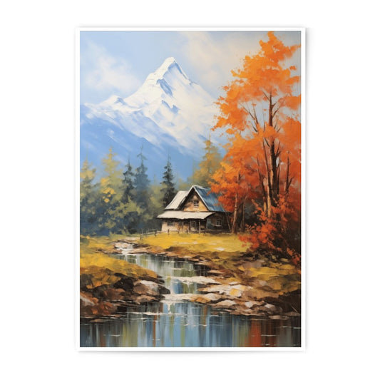 Mountain Cabin Photographic Print, Fall Landscape Photography, Autumn Colors, Nature Artwork, Home Decor, Wall Art - Tawshia