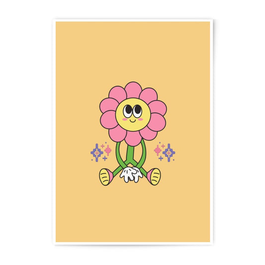 Groovy Flower Photographic Print, Retro Cartoon Art, Cute Floral Illustration, Funky Home Decor, Smiling Flower Child, Trendy Wall Art - Tawshia