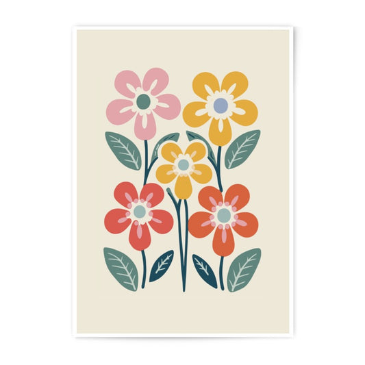 Retro Floral Photographic Print, Colorful Flower Wall Art, 70s Inspired Decor, Botanical Print, Mid Century Modern, Flower Illustration - Tawshia