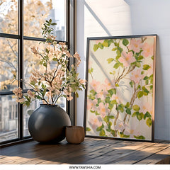 Pink Dogwood Wall Art, Floral Painting Print, Botanical Illustration, Neutral Decor, Spring Flowers Art, Modern Home Decor - Tawshia