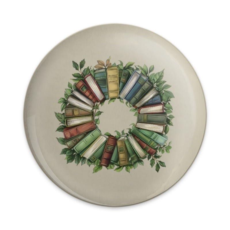 Book Wreath Pinback Button, Book Lover Gift, Reader Present, Cute Pin, Bookish Accessories, Librarian Gift, Unique Button - Tawshia