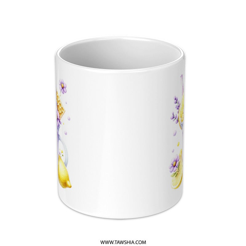 Lemonade Mug, Watercolor Mug, Floral Drink Mug, Summer Drink Mug, Purple Flowers Mug, Dessert Mug, Honeycomb Mug - Tawshia