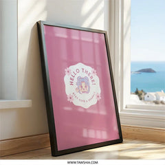 Cute Anime Wall Art, Hello There Print, Kawaii Decor, Stay Cute, Sparkly Art, Nursery Decor, Pink Wall Art, Manga Girl Art - Tawshia