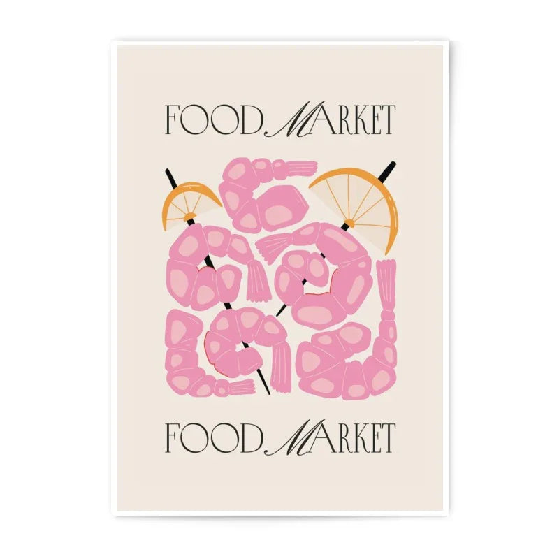 Food Market Shrimp Photographic Print, Seafood Wall Art, Pink Shrimp Skewers, Kitchen Decor, Restaurant Art, Foodie Gift, Home Decor - Tawshia